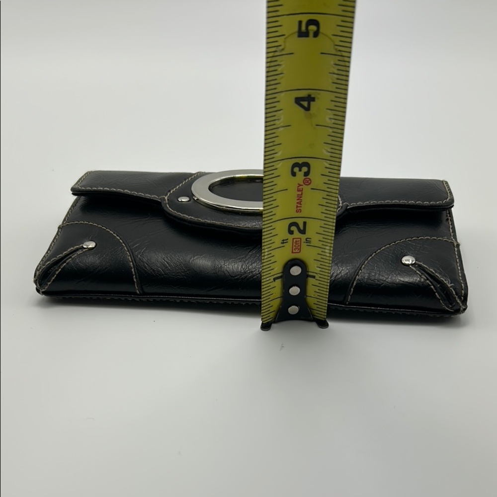 Women's Trifold Wallet Clutch Black with Silver & Stitch Details Casual - Picture 4 of 13